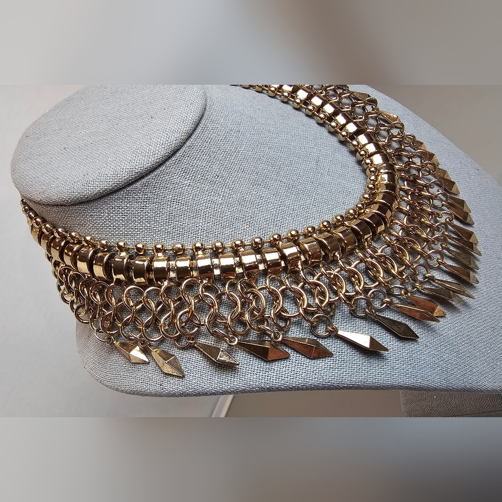 [Statement Necklace] Gold Multi Layered Metalic B… - image 3